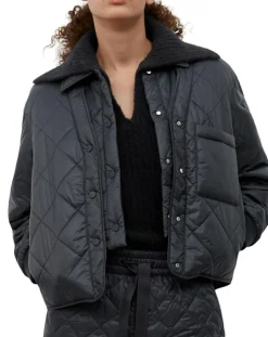 Veste Matelassée à Boutons bleu marine