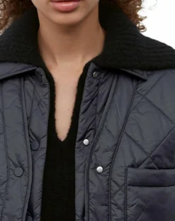 Veste Matelassée à Boutons bleu marine