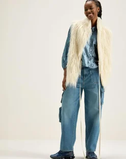 Veste sans manches réversible en fausse fourrure Jaden crème