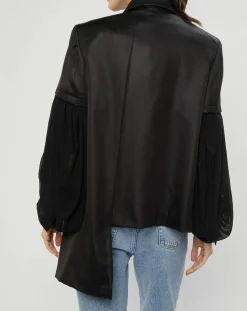 Veste satinée bimatière noire