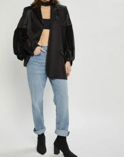 Veste satinée bimatière noire