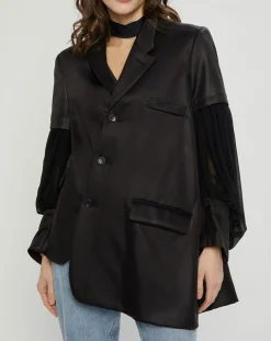 Veste satinée bimatière noire