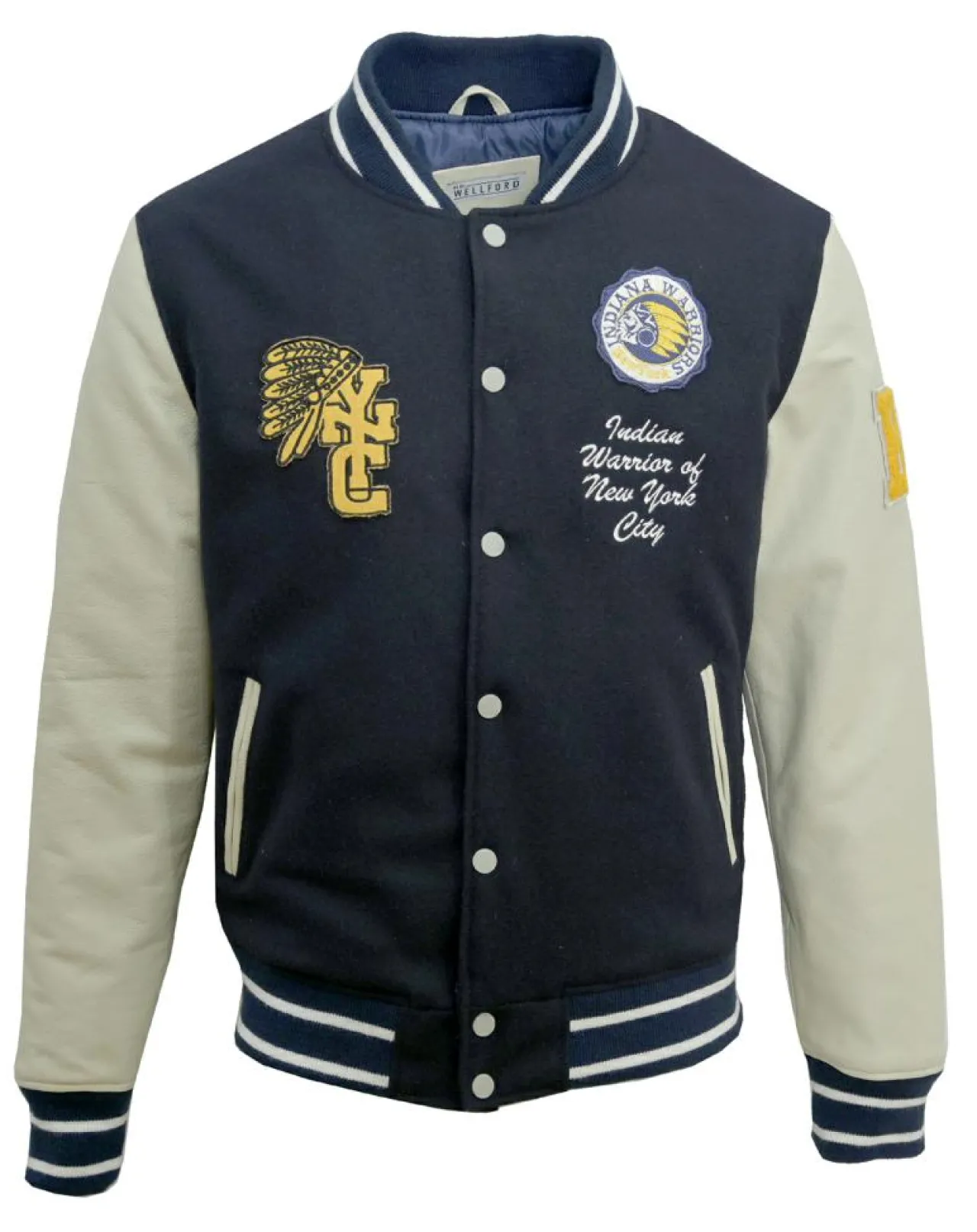 Veste Teddy en Laine & Cuir Martin marine/écru