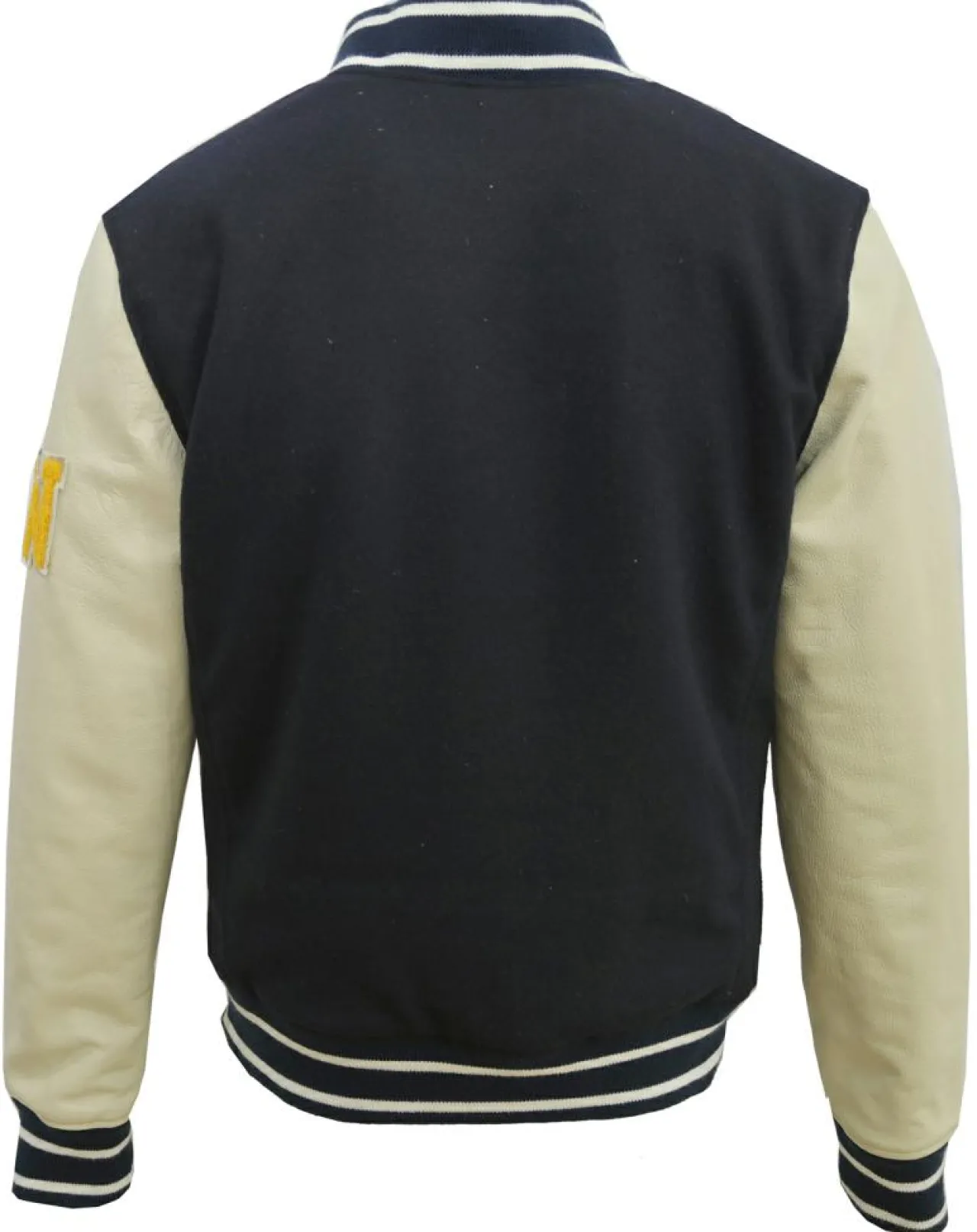 Veste Teddy en Laine & Cuir Martin marine/écru