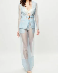 Veste transparente à épaulettes Esprit d'Atelier 100% Soie bleue