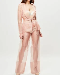 Veste transparente à épaulettes Esprit d'Atelier en Soie rose