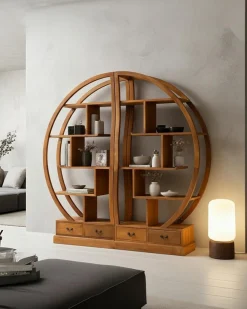 Yin Yang - Bibliothèque en bois massif de teck